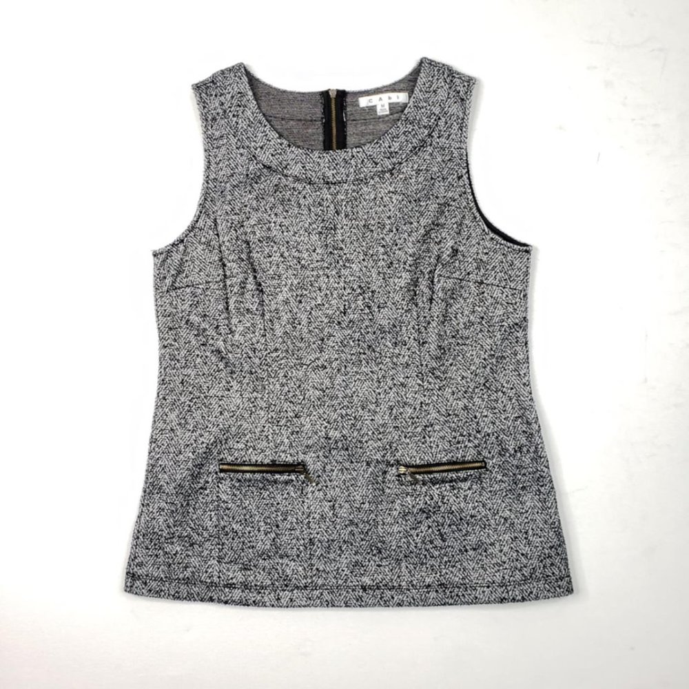 Cabi Womens Black White Tweed Sleeveless Top Sz M